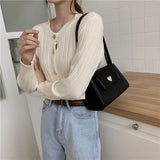 Vintage Heart-shaped Buckle Handbags Women's Shoulder Bags Ladies PU Leather Arm