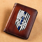 Vintage American Flag Masonic Leather Wallet Short Purse