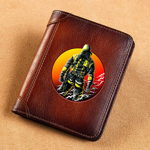 Vintage High Leather Wallet - Brave Firefighter Print Short Purse