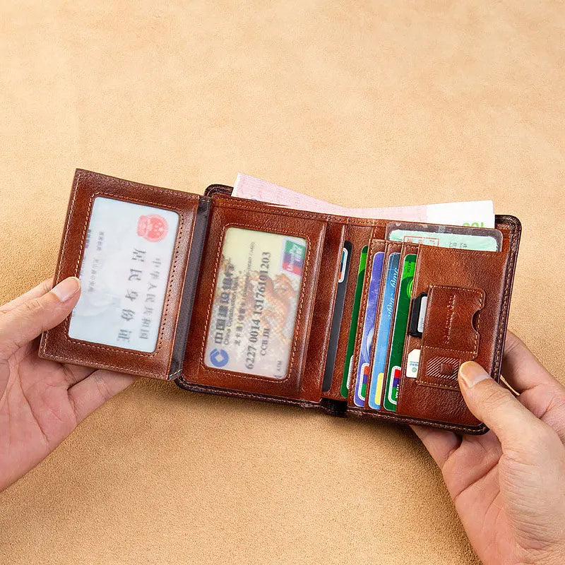 Vintage High Leather Wallet - Brave Firefighter Print Short Purse