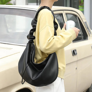 Vintage Hobo Shoulder Bag Ruffled Crossbody Drawstring Messenger Soft