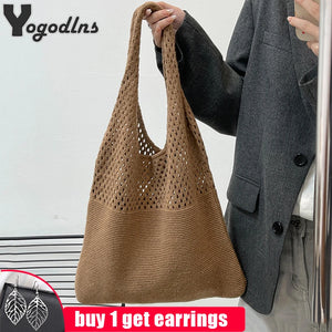 Vintage Hollow Woven Underarm Shoulder Bag Knitted Handbag for Women