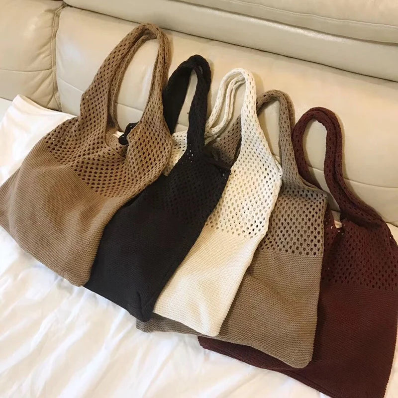 Vintage Woven Shoulder Bag Knitting Handbags Large Tote for Ladies