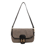 Vintage Houndstooth Print Shoulder Bag Women Woolen Cloth Crossbody Bags