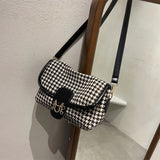 Vintage Houndstooth Print Women Shoulder Bag Woolen Cloth Crossbody Bags
