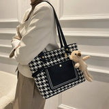 Vintage Houndstooth Shoulder Bags Patchwork Students Tote