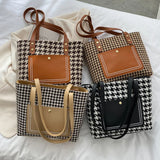 Vintage Houndstooth Shoulder Bags Patchwork Students Tote