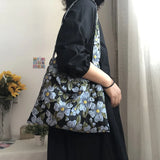 Vintage Jacquard Women Cloth Shoulder Shopping Bag Retro Ladies Underarm Bag