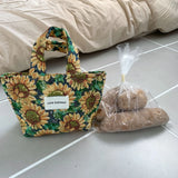 Vintage Jacquard Small Tote Bag Flower Heart Female Purse Handbag