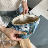 Vintage Jacquard Small Tote Bag Flower Heart Female Purse Handbag