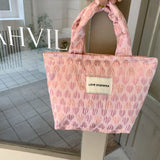 Vintage Jacquard Small Tote Bag Flower Heart Female Purse Handbag