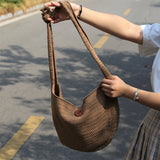 Vintage Large Capacity Straw Tote Bag Women Shoulder Messenger Beach Purse