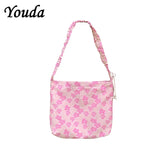 Vintage Pink Jacquard Shoulder Bag Lady Messenger Phone Bag