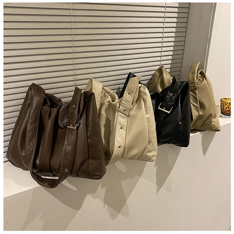 Vintage Large Winter Shoulder Bag Soft PU Leather Handbag