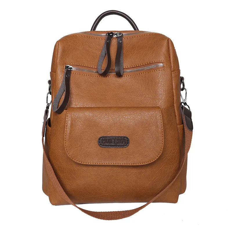 Vintage Large Backpack Pu Leather Rucksack Female Bagpack