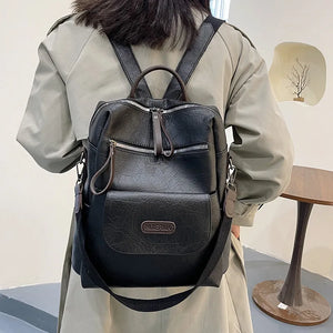 Vintage Large Backpack Pu Leather Rucksack Female Bagpack
