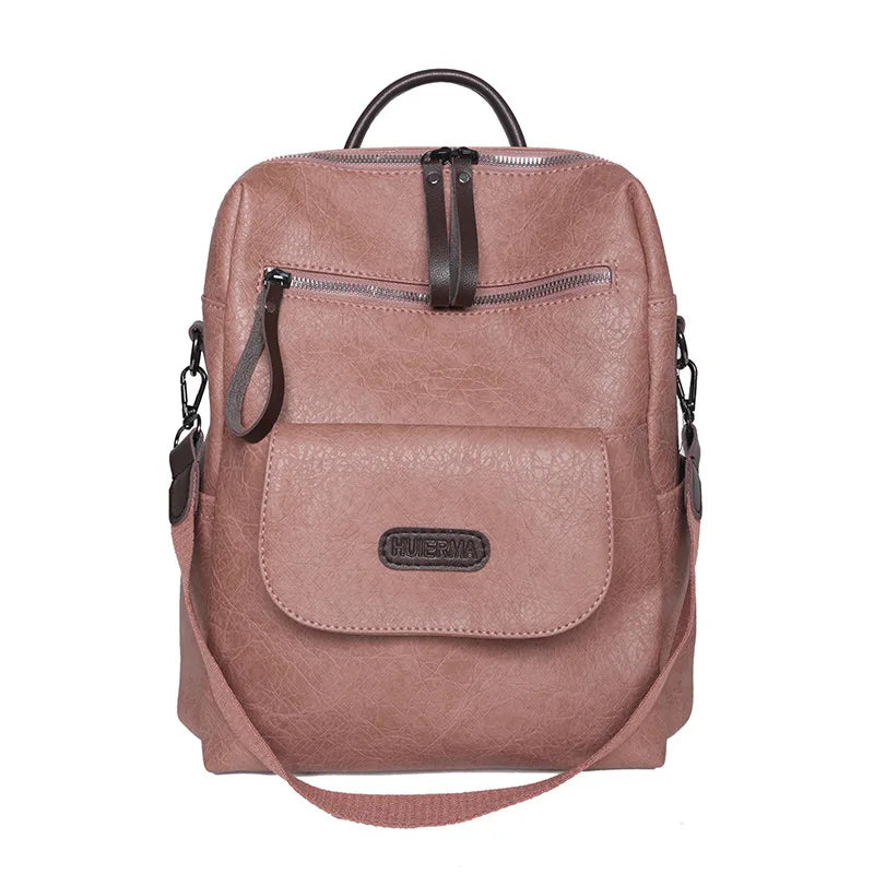 Vintage Large Backpack Pu Leather Rucksack Female Bagpack