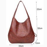 Vintage Large Capacity Handbag Women Soft PU Leather Shoulder Bags