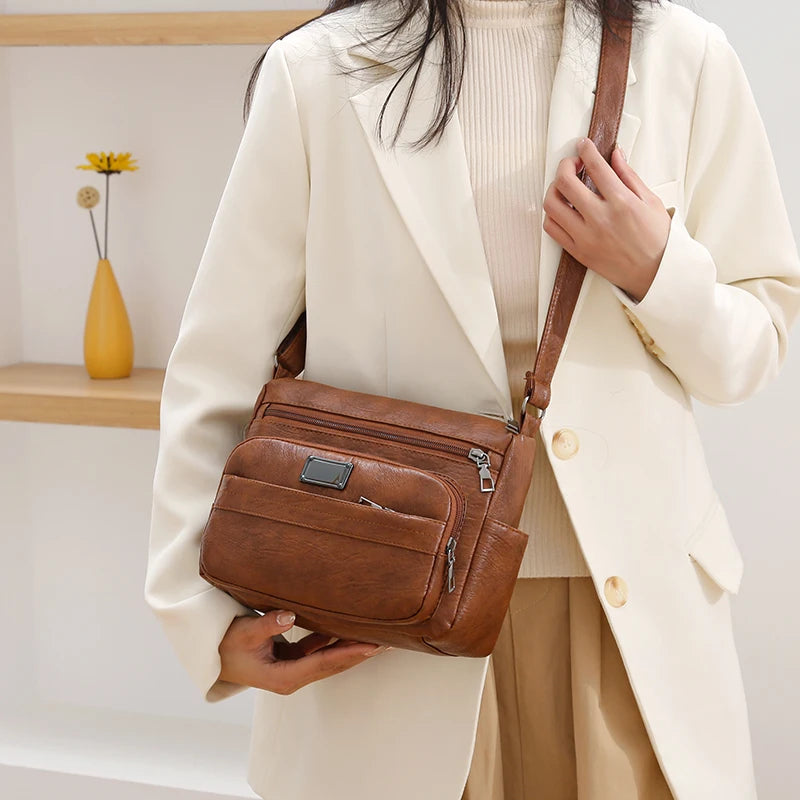 Vintage Leather Women's Shoulder Bag Large Capacity Messenger Tote