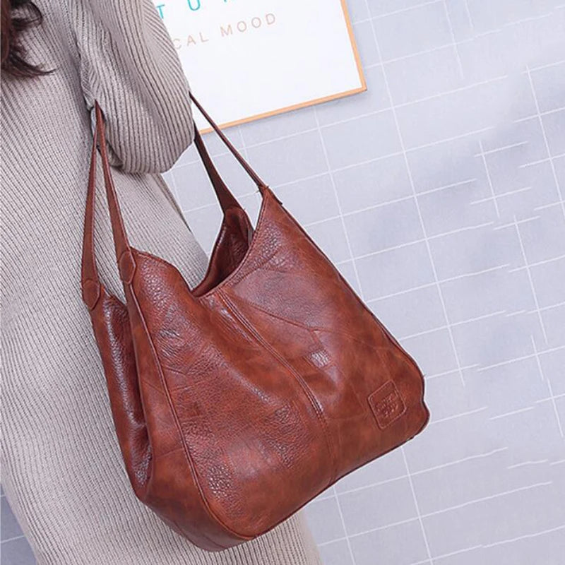 Vintage Large Capacity Shoulder Bags for Women Retro PU Leather Handbag Totes