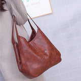 Vintage Large Capacity Shoulder Bags for Women Retro PU Leather Handbag Totes
