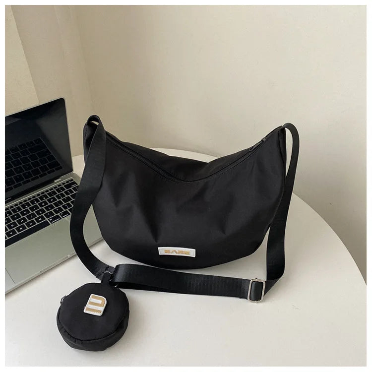 Vintage Large Capacity Women Shoulder Bag Solid Waterproof Nylon Crossbody Bags