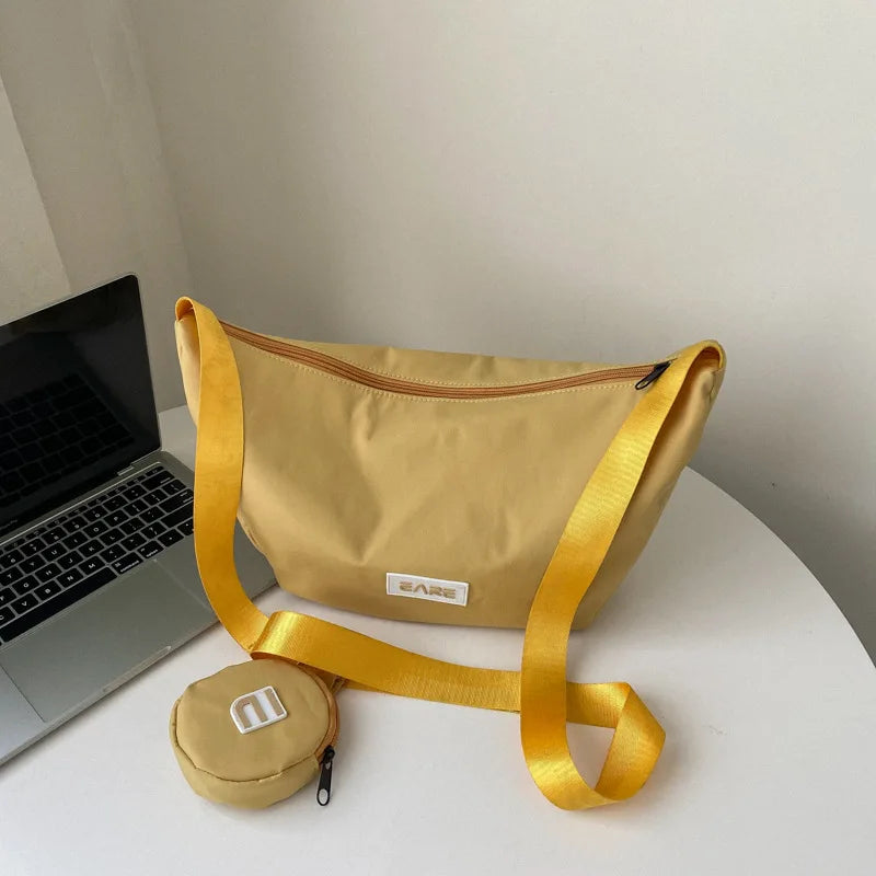 Vintage Large Capacity Women Shoulder Bag Solid Waterproof Nylon Crossbody Bags