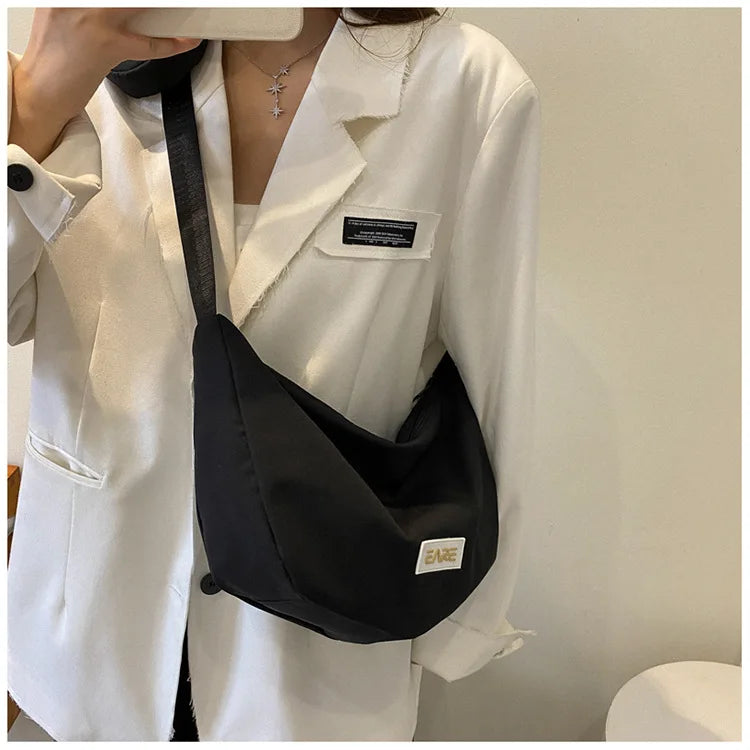 Vintage Large Capacity Women Shoulder Bag Solid Waterproof Nylon Crossbody Bags