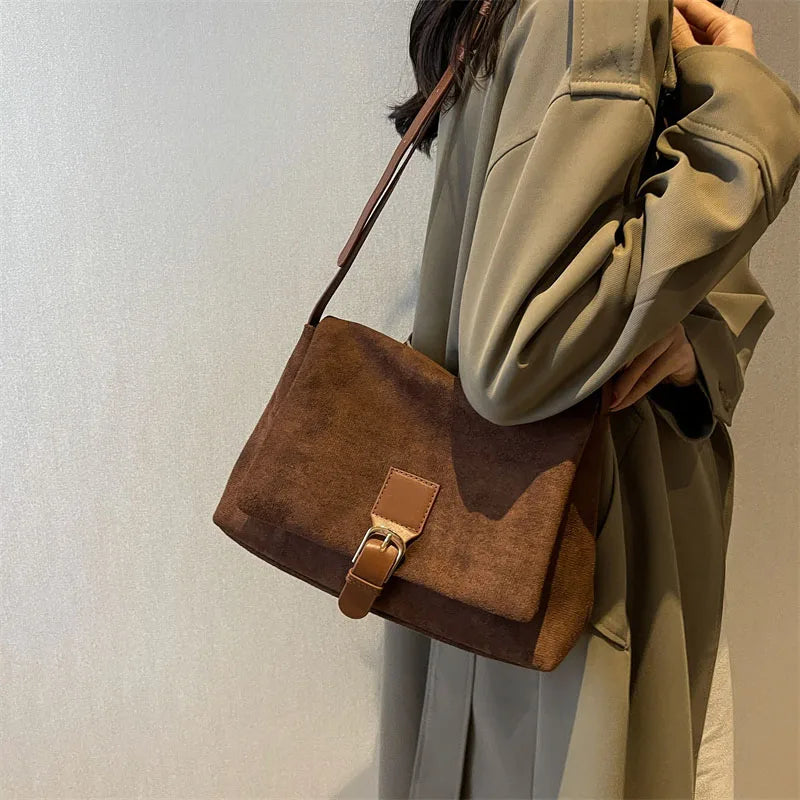 Vintage Large Capacity Women Shoulder Bags Lady Handbag Soft Suede Crossbody Bag