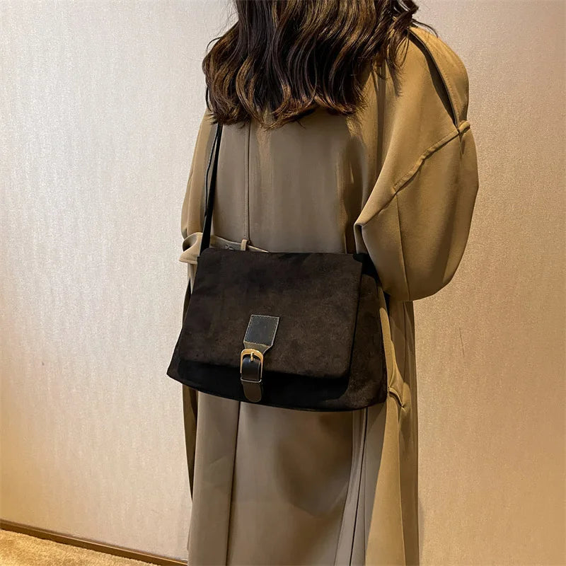 Vintage Large Capacity Women Shoulder Bags Lady Handbag Soft Suede Crossbody Bag