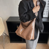 Vintage Large Capacity Women's Pu Shoulder Bag Soft Wide Shoulder Strap