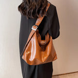 Vintage Large Capacity Women's Pu Shoulder Bag Soft Wide Shoulder Strap