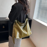 Vintage Large Capacity Women's Pu Shoulder Bag Soft Wide Shoulder Strap