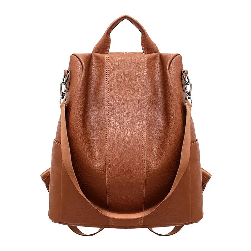 Vintage Leather Anti-Theft Backpack for Women School Business