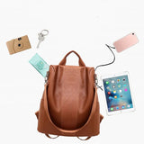 Vintage Leather Anti-Theft Backpack for Women School Business