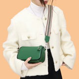 Vintage Leather Crossbody Bags Wide Strap Ladies Solid Handbags Soft Texture