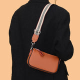 Vintage Leather Crossbody Bags Wide Strap Ladies Solid Handbags Soft Texture