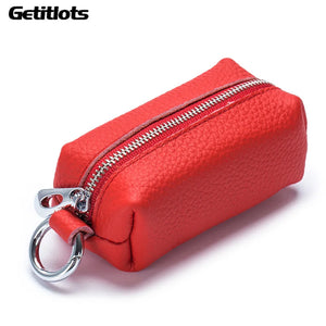 Vintage Leather Key Pouch Men Women Key Holder Zipper Wallet