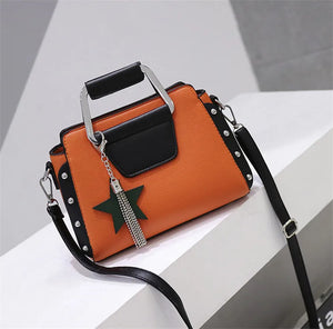Vintage Leather Messenger Bag with Women's Tricolor Tassel Bag