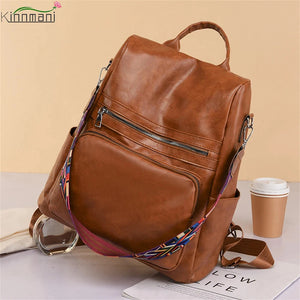Vintage Leather Backpack Purse for Women High Female Bagpack Rucksack