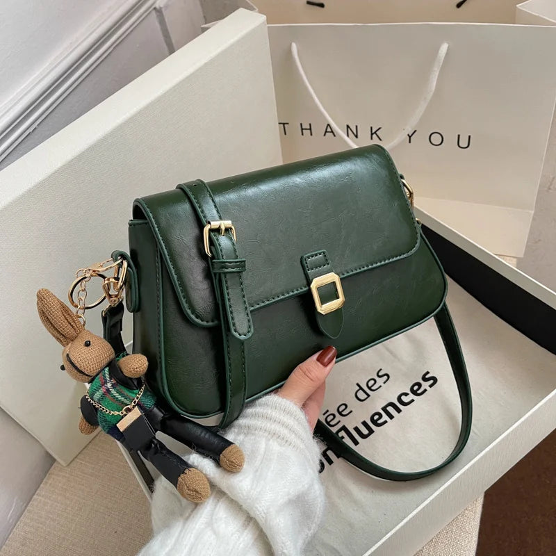 Vintage Leather Shoulder Bags for Women Square Messenger Bag