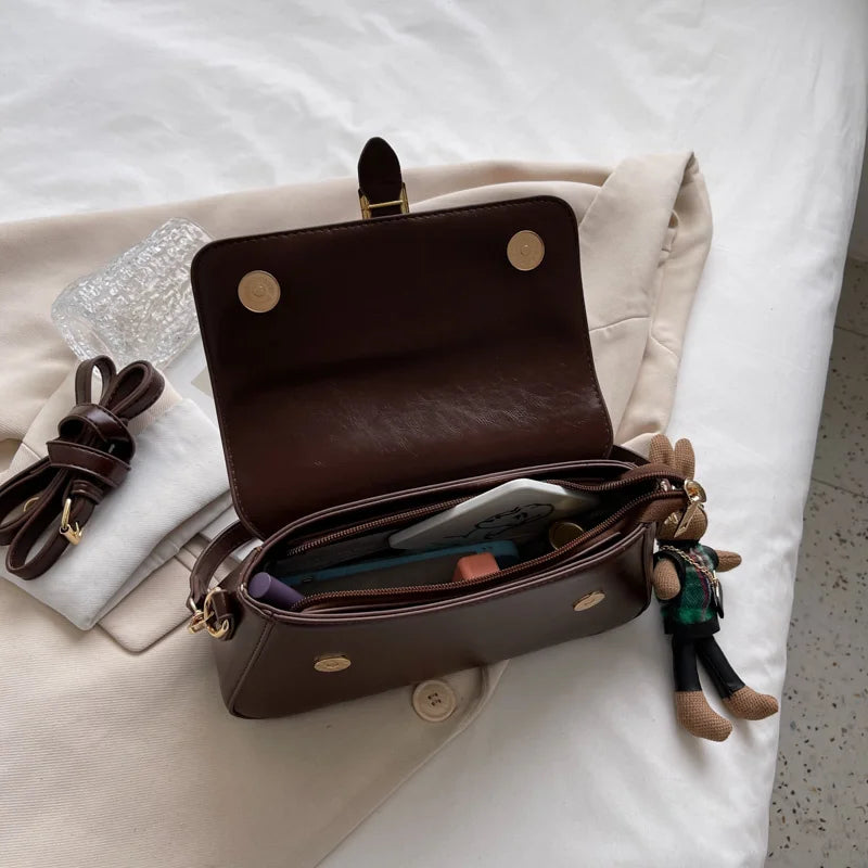 Vintage Leather Shoulder Bags for Women Square Messenger Bag