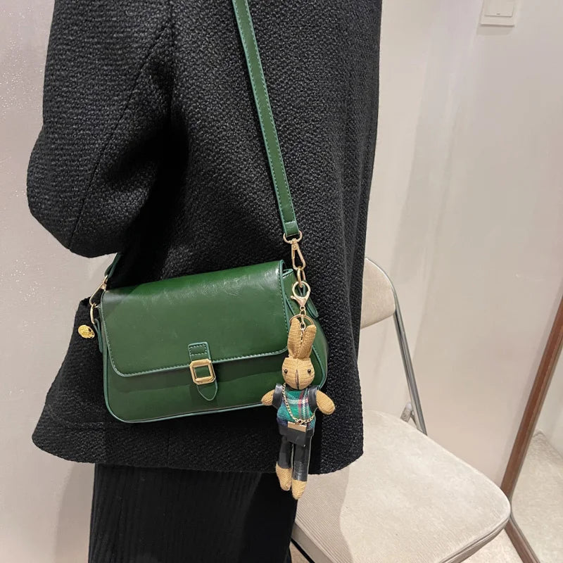 Vintage Leather Shoulder Bags for Women Square Messenger Bag