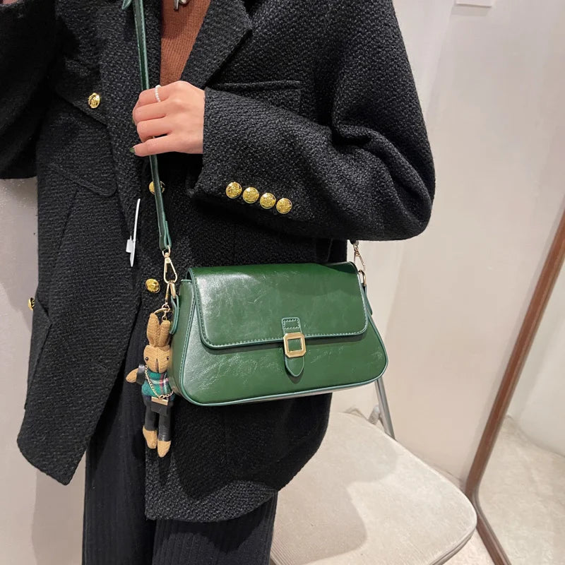 Vintage Leather Shoulder Bags for Women Square Messenger Bag