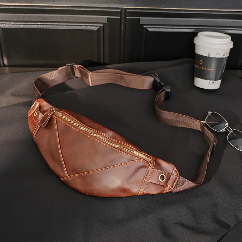 Vintage Leather Waist Packs Men Crossbody Waist Bags Fanny Pack Belt Bag Travel