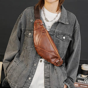 Vintage Leather Waist Packs Men Crossbody Waist Bags Fanny Pack Belt Bag Travel