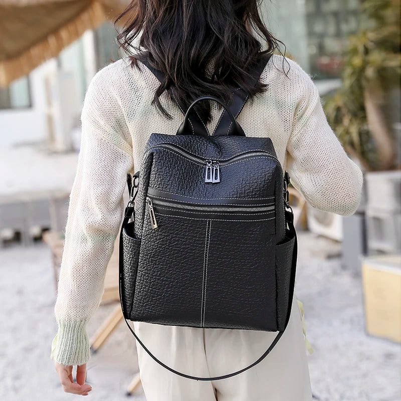 Vintage Leather Women Backpack School Bag College Girl Shoulder Bags