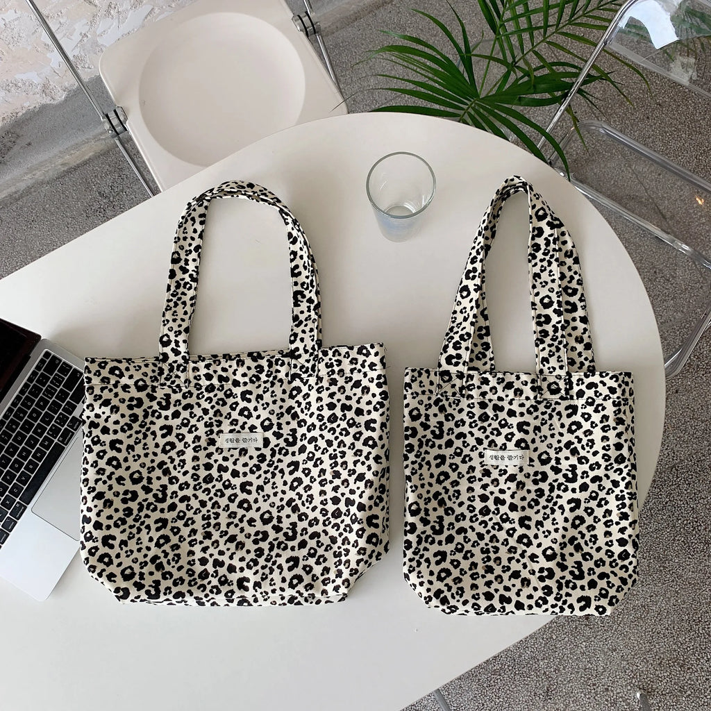 Leopard Canvas Bags Women Casual Shopper Handbags Ladies Shoulder Tote Bag