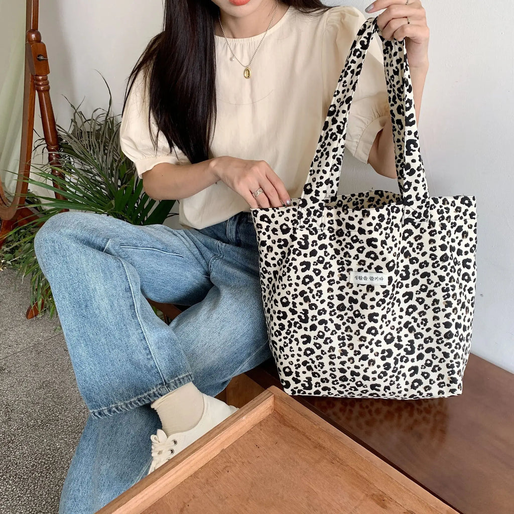 Leopard Canvas Bags Women Casual Shopper Handbags Ladies Shoulder Tote Bag