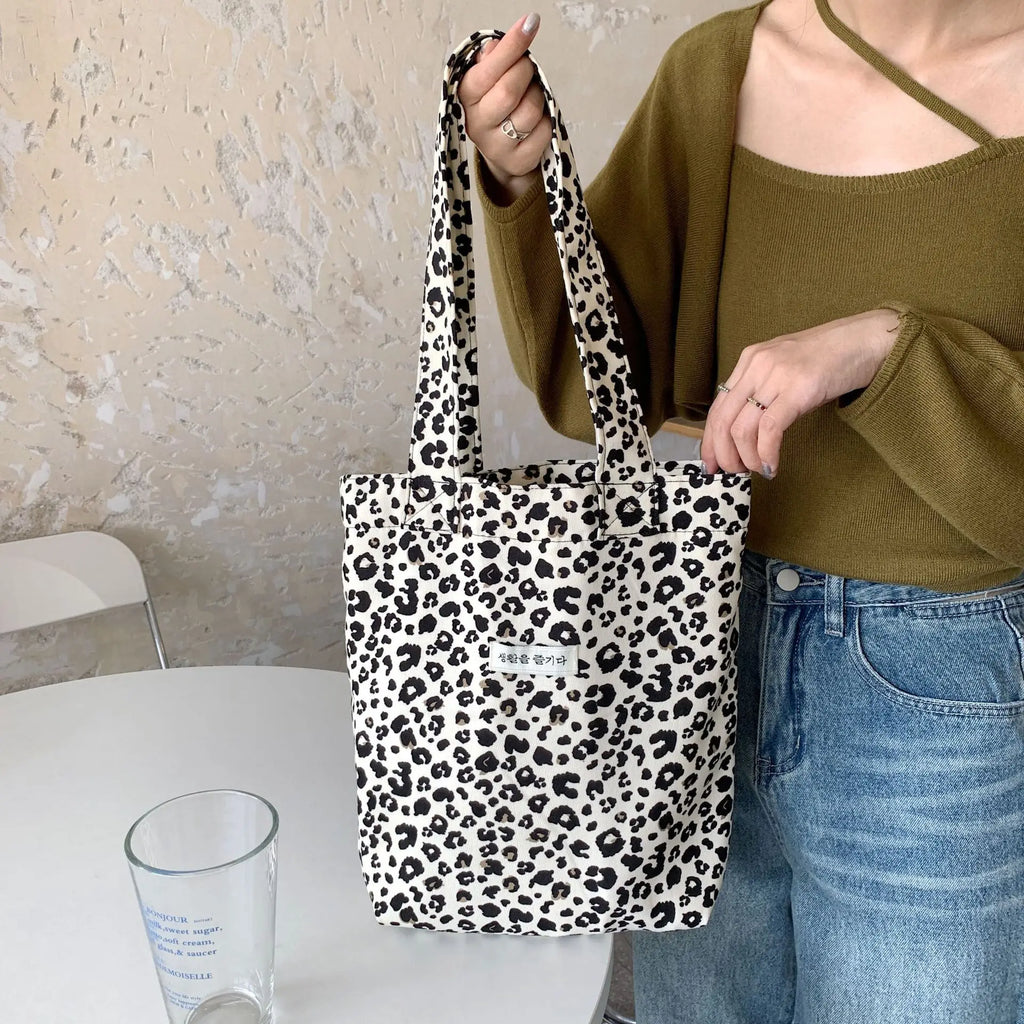 Leopard Canvas Bags Women Casual Shopper Handbags Ladies Shoulder Tote Bag